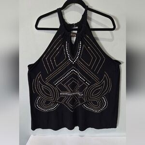 Lane Bryant Art Deco Embellished Halter Top – Black/Silver – Plus Size 18/20